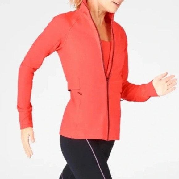 Fabletics The Trinity Performance Jacket in Orange Hidden Pocket Size Small - Picture 3 of 15